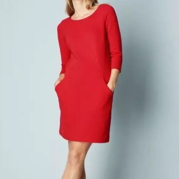 Boden Women’s Small Petite Dress Red Ribbed 3/4 Sleeve Pocket A-Line Solid Mini - Picture 1 of 8